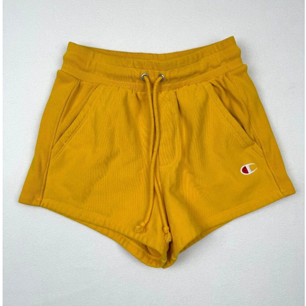 Champion Womens Reverse Weave Sweat Shorts Yellow Gold Drawstring Athlesiure S